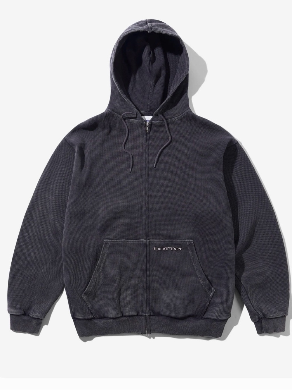 Butter Goods Waffle Zip-Thru Hoodie - Black Overdye